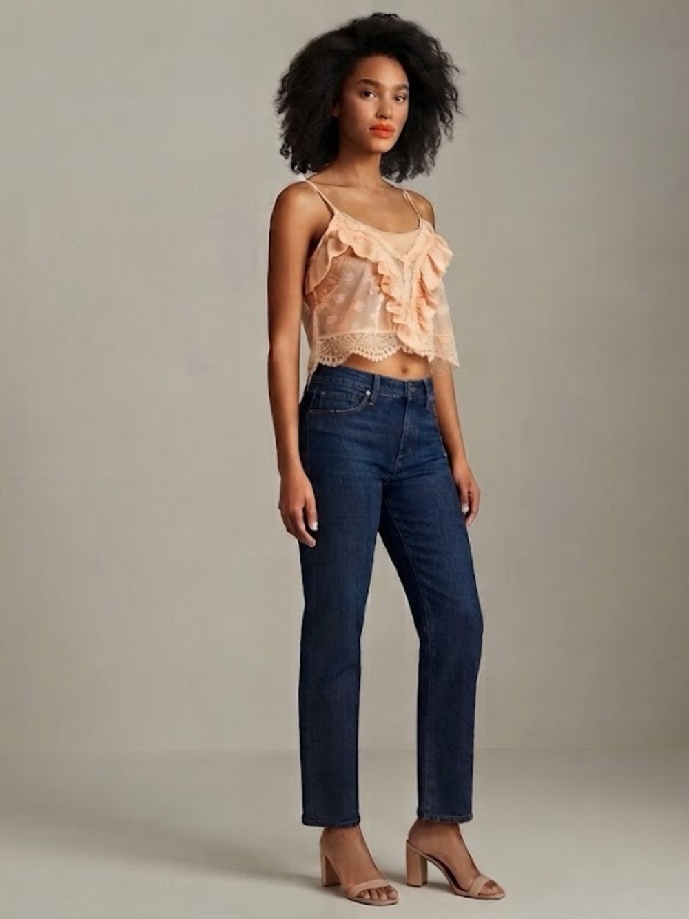 Auden Peach Ruffled Lace Camisole Top